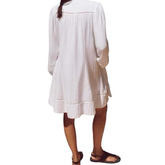 ME+EM Women Cheesecloth Trim Detail Short Swing Dress Soft White Cotton US 6 S - Picture 3 of 15